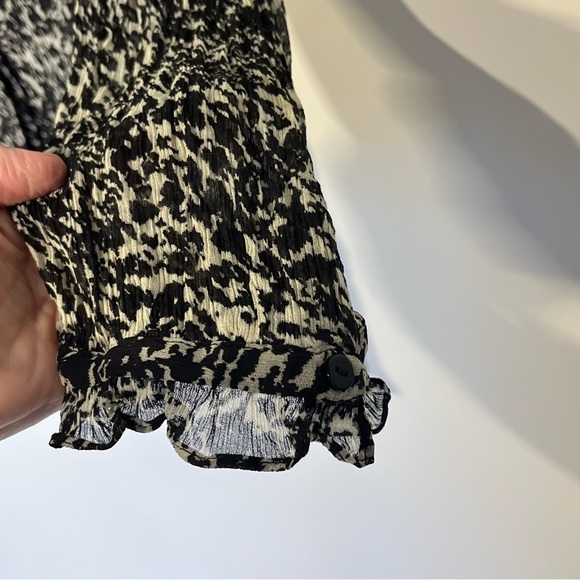 ba&sh Elia Ruffle Button Down Blouse Black White Print Small - Picture 5 of 9